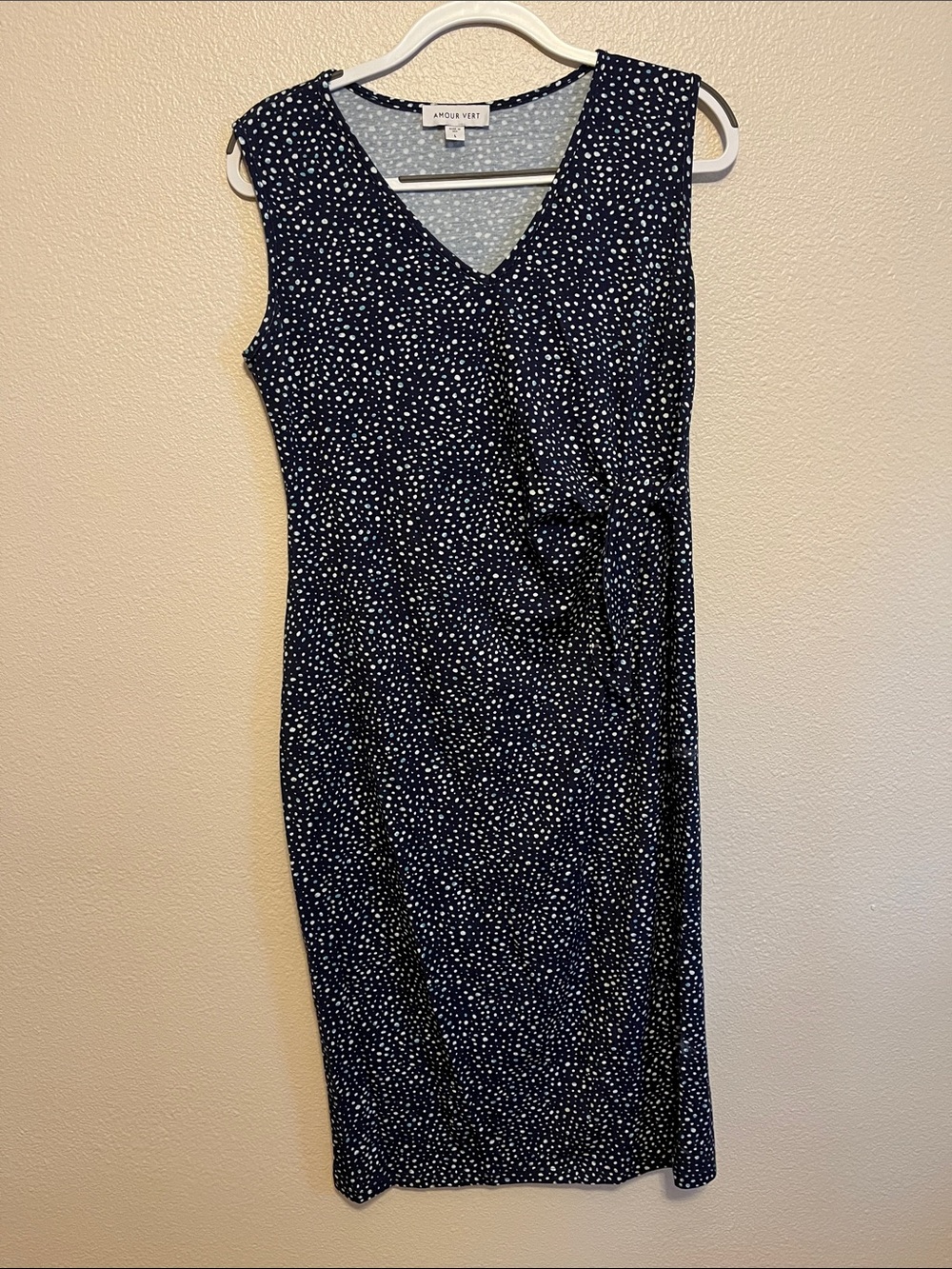 Amour Vert Navy and White Polka Dot Sleeveless Midi Dress